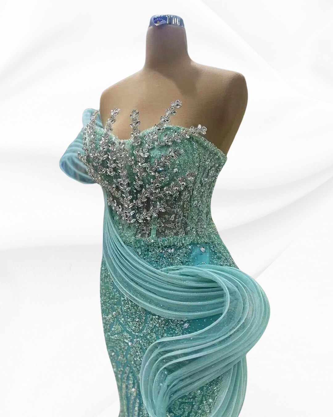 Mint Green Glitter Strapless Awards Ceremony Dresses