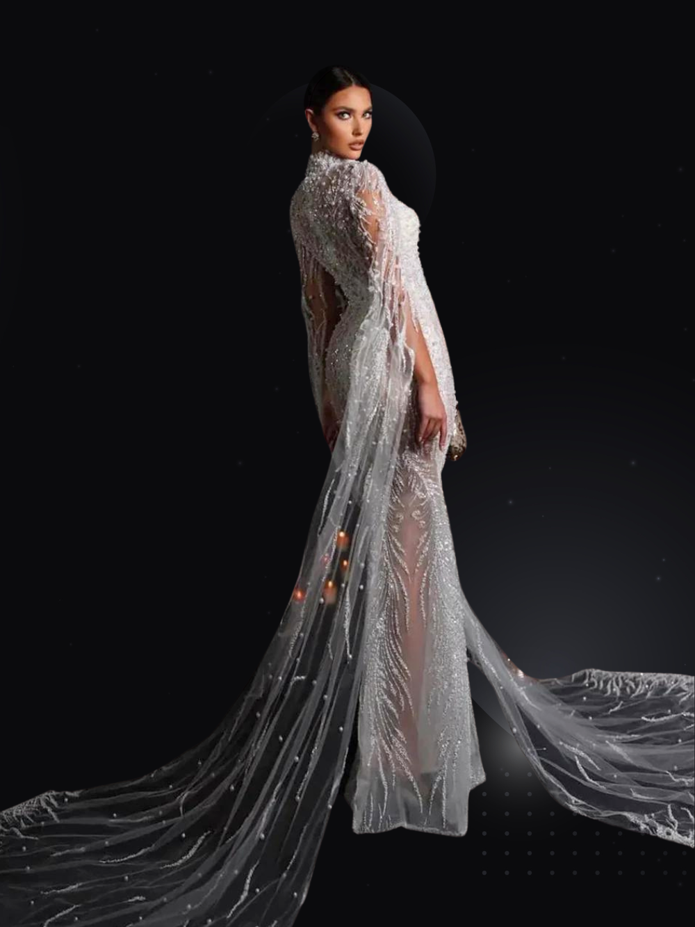 High End Embroidery With Long Cape Sleeves Luxury Bride Dresses