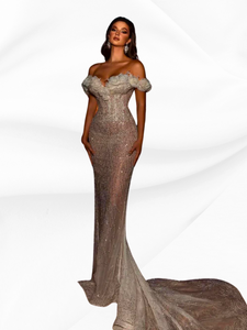 Graceful Off The Shoulder Evening Dress Sparkly Sequins Mermaid Cocktail Dresses