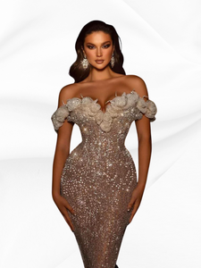 Graceful Off The Shoulder Evening Dress Sparkly Sequins Mermaid Cocktail Dresses