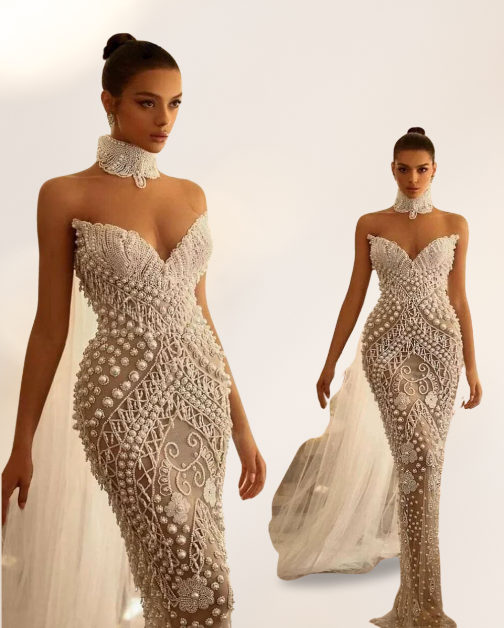 2024 New Elegant White Mermaid Sweetheart Pearls Cocktail Dresses