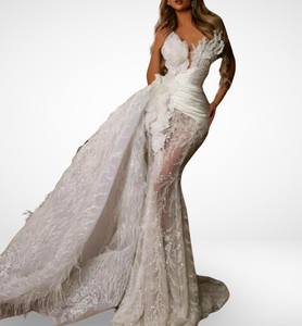 Romantic Deep V-neck Elegant Classic Floor-length Bridal Dresses