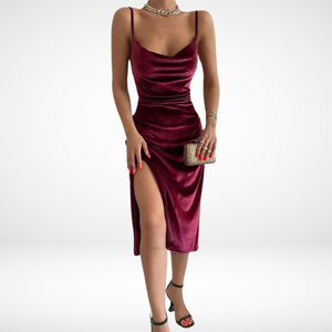 Velvet Swing Collar Sleeveless Slip Sexy Slit Maxi Dress Elegant 2024 New Fashion Evening Party Women Elegant Streetwear Y2K