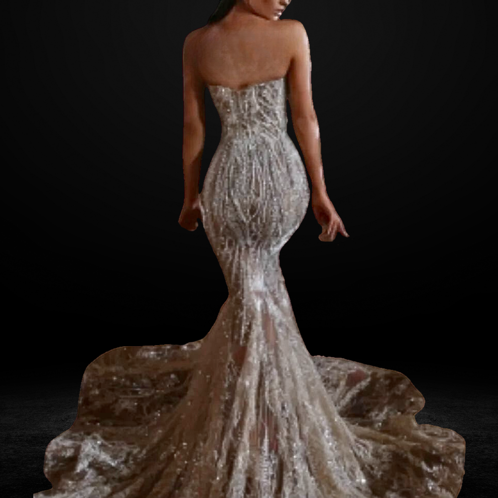 Sparkly Strapless Illusion Trumpet Dress For Bride