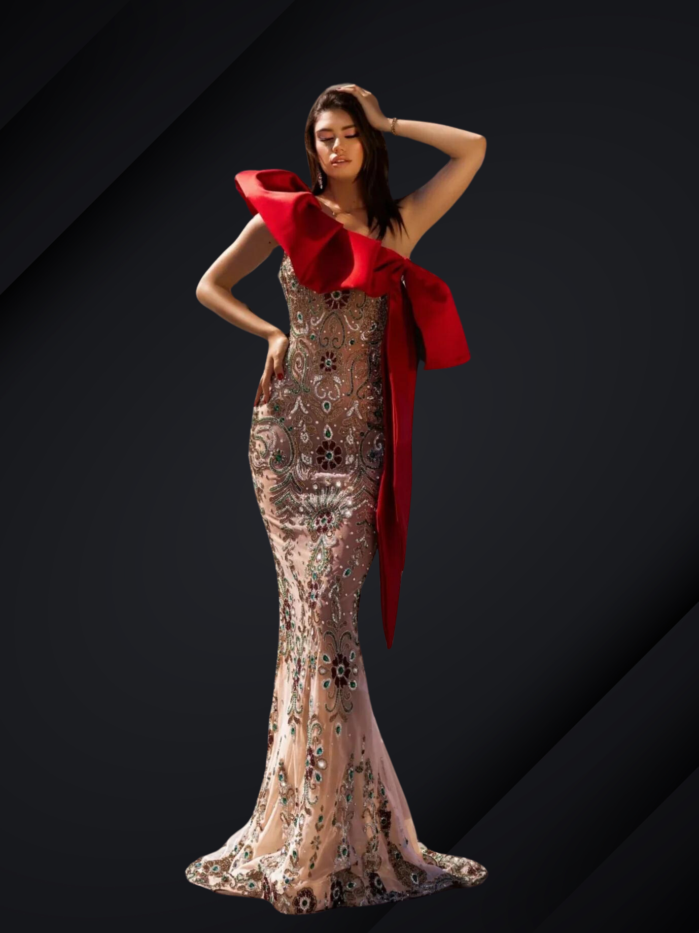 Elegant Embroidery Beaded Evening Gown