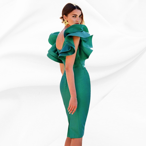 Emerald Green Satin Knee Length Column Formal Party Dress