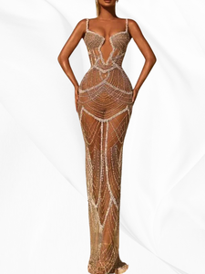 Sexy Straight Party See-Through Beading Crystals Dresses