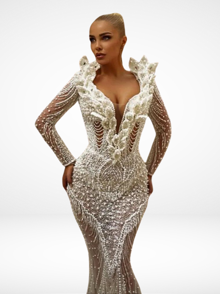 Women Long Sleeve Fashion Bodycon Long Maxi Dress Wedding Dress