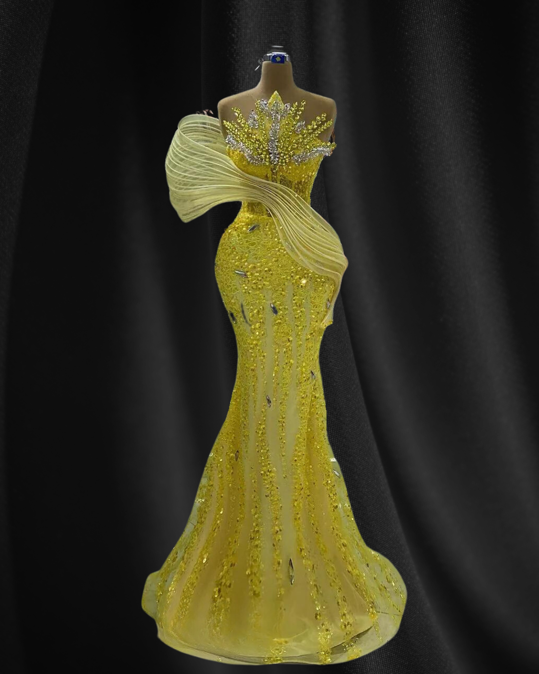 Yellow Celebrity Women Beaded Sparkly Evening Gowns