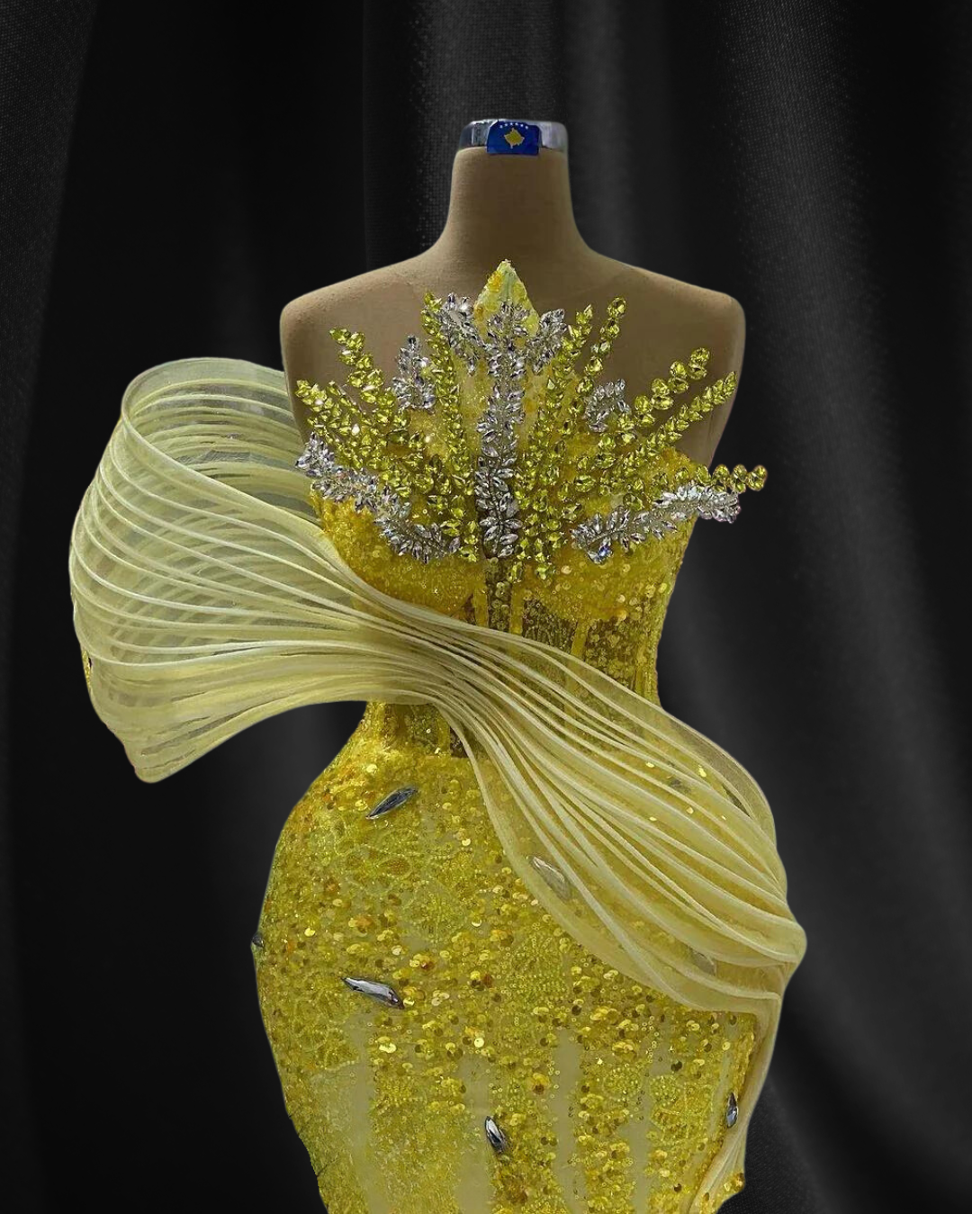 Yellow Celebrity Women Beaded Sparkly Evening Gowns