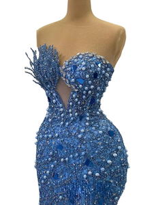 Elegant Full Pearls Beaded Mermaid Evening Dress