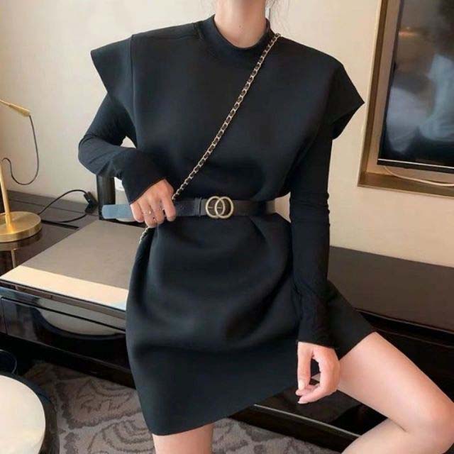 Matakawa Dress Autumn Korean Turtleneck Sleeveless with Sashes High Waist Slim Elegant Vestidos Korean Solid Dresses for Women