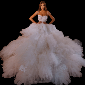 Fancy Exquisite Wedding Dress Ruffles Sequined Bridal Gown