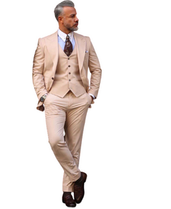 Beige Wide Peak Lapel One Buttons Men Suits