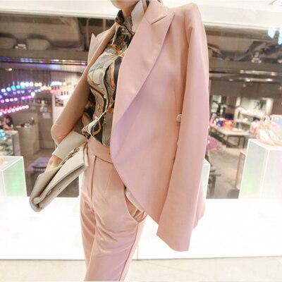 Elegant Suit Women Blazer Set Long Sleeve Casual Loose Notched Suits With Pants Female Suits Korean 2020 Traje Mujer