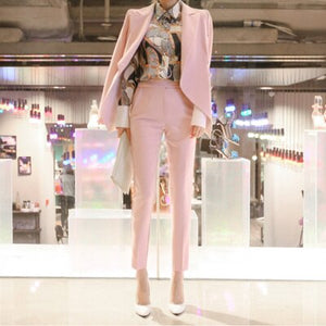 Elegant Suit Women Blazer Set Long Sleeve Casual Loose Notched Suits With Pants Female Suits Korean 2020 Traje Mujer