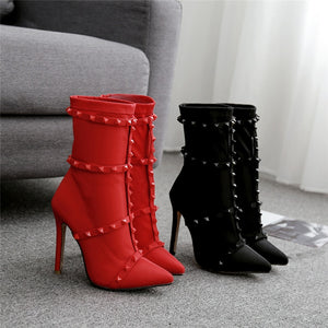 Women High Heels Fetish Rivets Silk Sock Boots