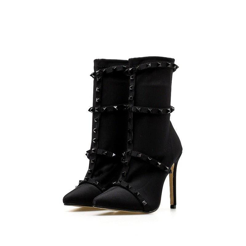 Women High Heels Fetish Rivets Silk Sock Boots