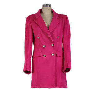 CM.YAYA Women Doulbe Button Up Notched Solid Long Sleeve Long Blazer Dress Office Lady Elegant INS Sexy Blazers