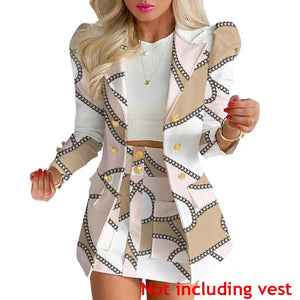 Women&#39;s Clothing Large Size Temperament Slim Short Skirt 2pcs Set Lady Spring Summer Long Sleeve Shoulder Pads Suit blazer mujer