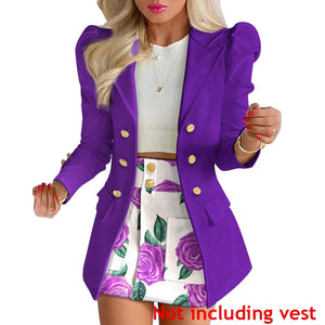 Women&#39;s Clothing Large Size Temperament Slim Short Skirt 2pcs Set Lady Spring Summer Long Sleeve Shoulder Pads Suit blazer mujer