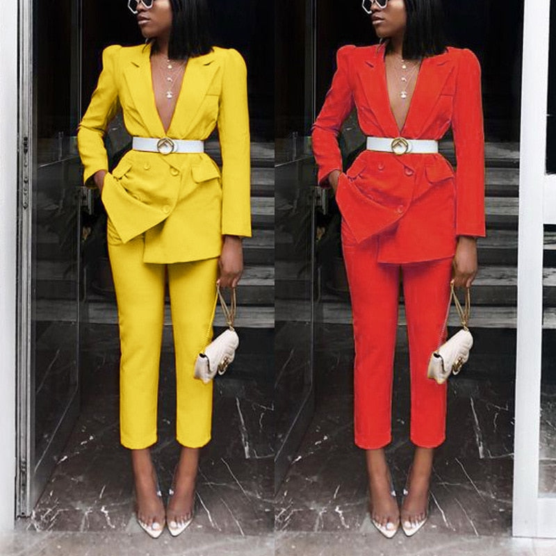 Women Business Interview Suit Set Uniform Blazer and Pencil Pant Office Lady Suit Work Pant Suits OL 2 Piece Set