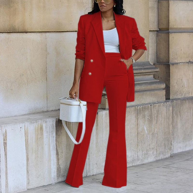 Women&#39;s Suit Set Autumn 2022 New Solid Color Casual Suit Wide Leg Trousers Suit Two-piece Set Suit Women Blazer Set  Office Sets