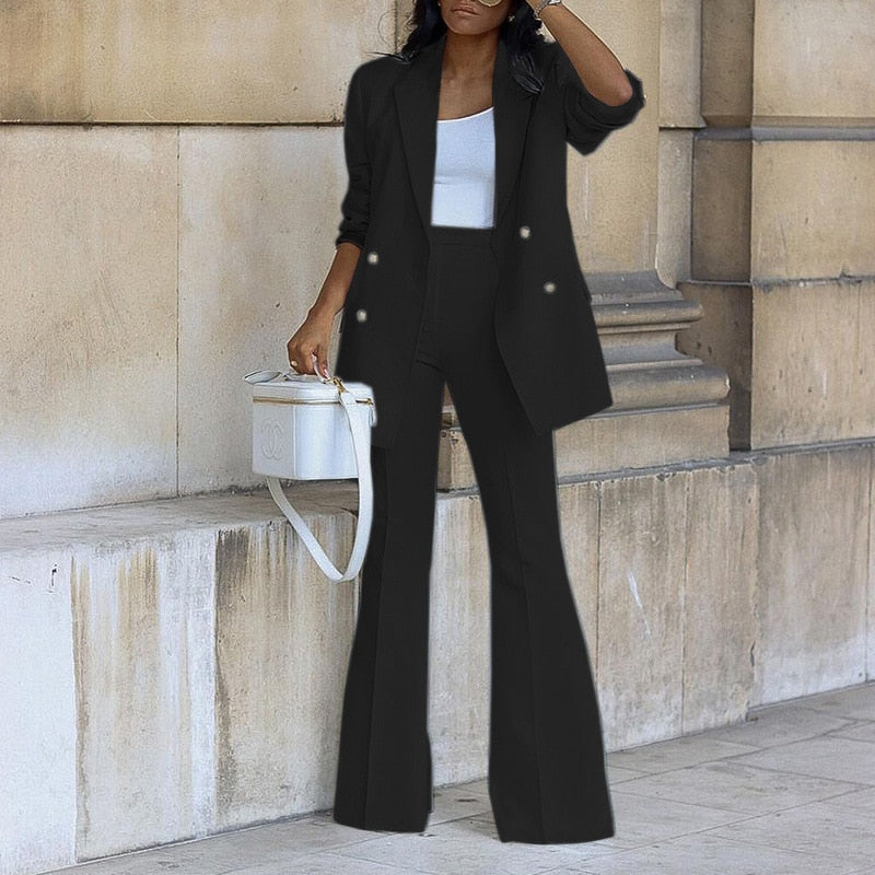 Women&#39;s Suit Set Autumn 2022 New Solid Color Casual Suit Wide Leg Trousers Suit Two-piece Set Suit Women Blazer Set  Office Sets