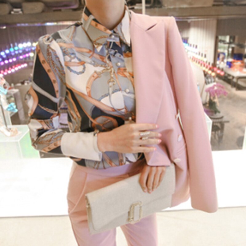 Elegant Suit Women Blazer Set Long Sleeve Casual Loose Notched Suits With Pants Female Suits Korean 2020 Traje Mujer