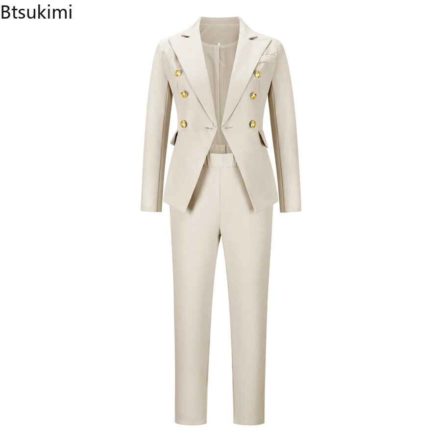 2022 Women's Business Sets Elegant Solid 2PCS Long Sleeve Blazer Pants Suit Office Lady Tracksuit Two Piece Set Fitness Outfits