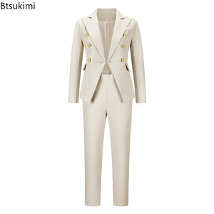 2022 Women's Business Sets Elegant Solid 2PCS Long Sleeve Blazer Pants Suit Office Lady Tracksuit Two Piece Set Fitness Outfits