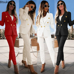 2022 Women's Business Sets Elegant Solid 2PCS Long Sleeve Blazer Pants Suit Office Lady Tracksuit Two Piece Set Fitness Outfits