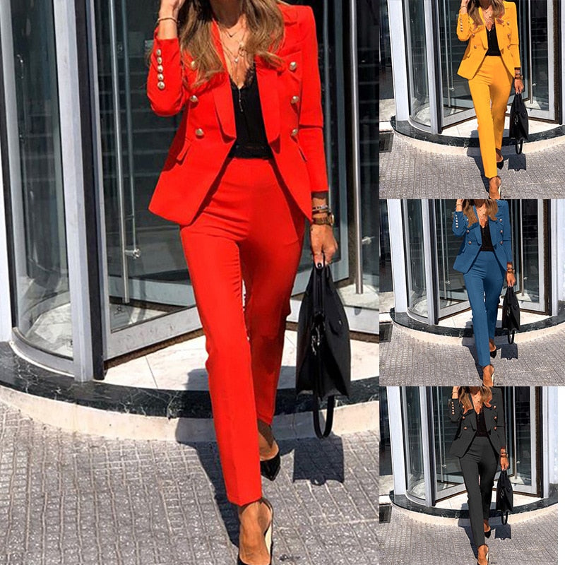 2022 New Women&#39;s Commuter Suit Pants Red Suit Jacket Pants Office Suit Ladies Suit Ladies Suit Suit Jacket with Pants 2 Piece Se