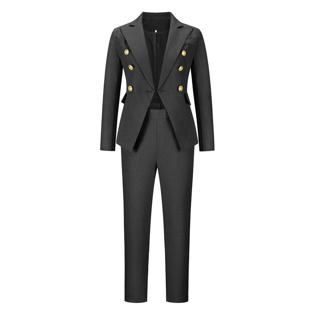 2022 Women's Business Sets Elegant Solid 2PCS Long Sleeve Blazer Pants Suit Office Lady Tracksuit Two Piece Set Fitness Outfits