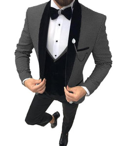 Men's Suits Slim Fit Retro Classic Tweed Wool Tuxedos (Blazer+Pants+Vest)