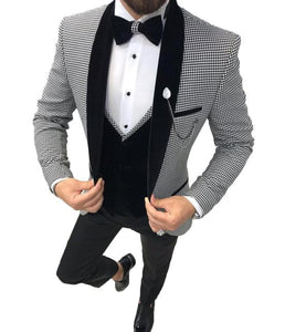 Men's Suits Slim Fit Retro Classic Tweed Wool Tuxedos (Blazer+Pants+Vest)