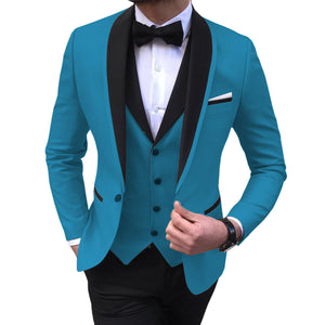 Men's Suits 3 Piece Black Shawl Lapel Casual Tuxedos for Wedding