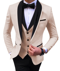 Men's Suits 3 Piece Black Shawl Lapel Casual Tuxedos for Wedding