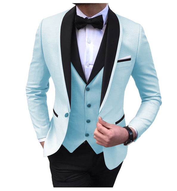 Men's Suits 3 Piece Black Shawl Lapel Casual Tuxedos for Wedding