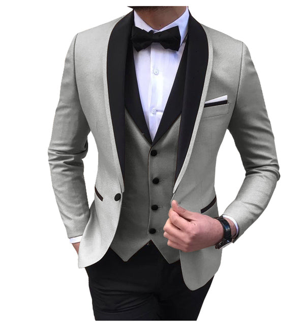 Men's Suits 3 Piece Black Shawl Lapel Casual Tuxedos for Wedding