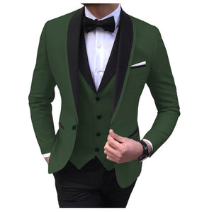 Men's Suits 3 Piece Black Shawl Lapel Casual Tuxedos for Wedding