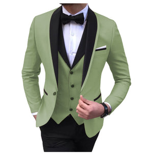 Men's Suits 3 Piece Black Shawl Lapel Casual Tuxedos for Wedding