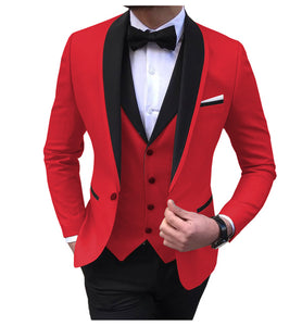 Men's Suits 3 Piece Black Shawl Lapel Casual Tuxedos for Wedding