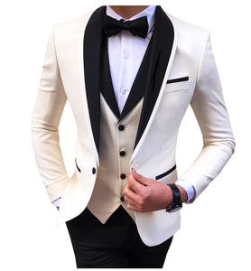 Men's Suits 3 Piece Black Shawl Lapel Casual Tuxedos for Wedding