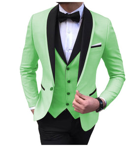 Men's Suits 3 Piece Black Shawl Lapel Casual Tuxedos for Wedding