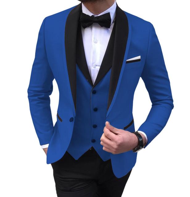 Men's Suits 3 Piece Black Shawl Lapel Casual Tuxedos for Wedding