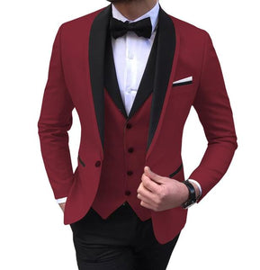 Men's Suits 3 Piece Black Shawl Lapel Casual Tuxedos for Wedding