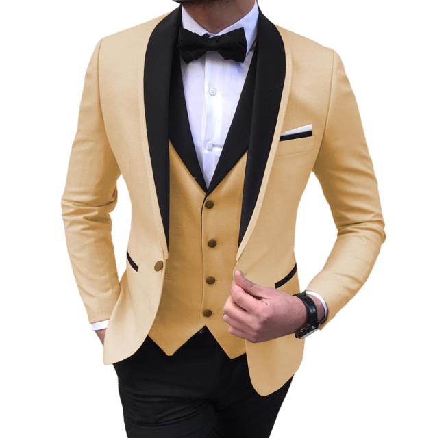 Men's Suits 3 Piece Black Shawl Lapel Casual Tuxedos for Wedding